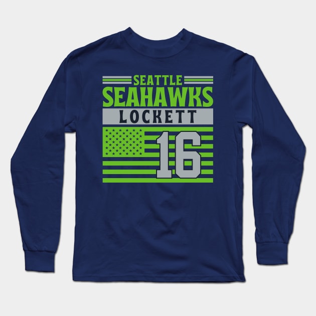 Seattle Seahawks Lockett 16 American Flag Football Long Sleeve T-Shirt by Astronaut.co